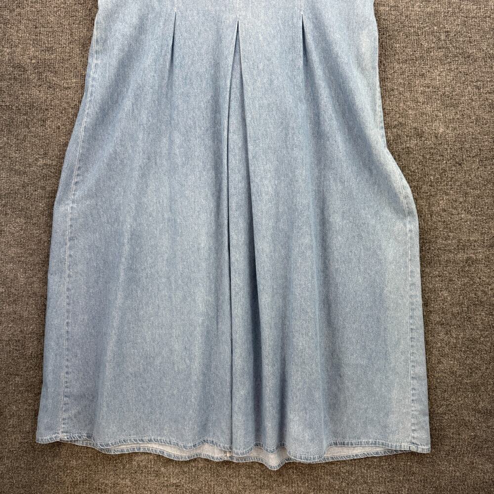 Vintage Chambray Denim Maxi Dress Womens M Cottagecore Lace Trim Modest USA Made - Picture 3 of 13
